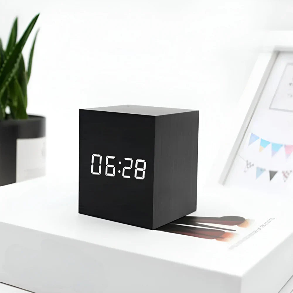 Smart Cube Alarm Clock with LED Display for Time, Date & Temp