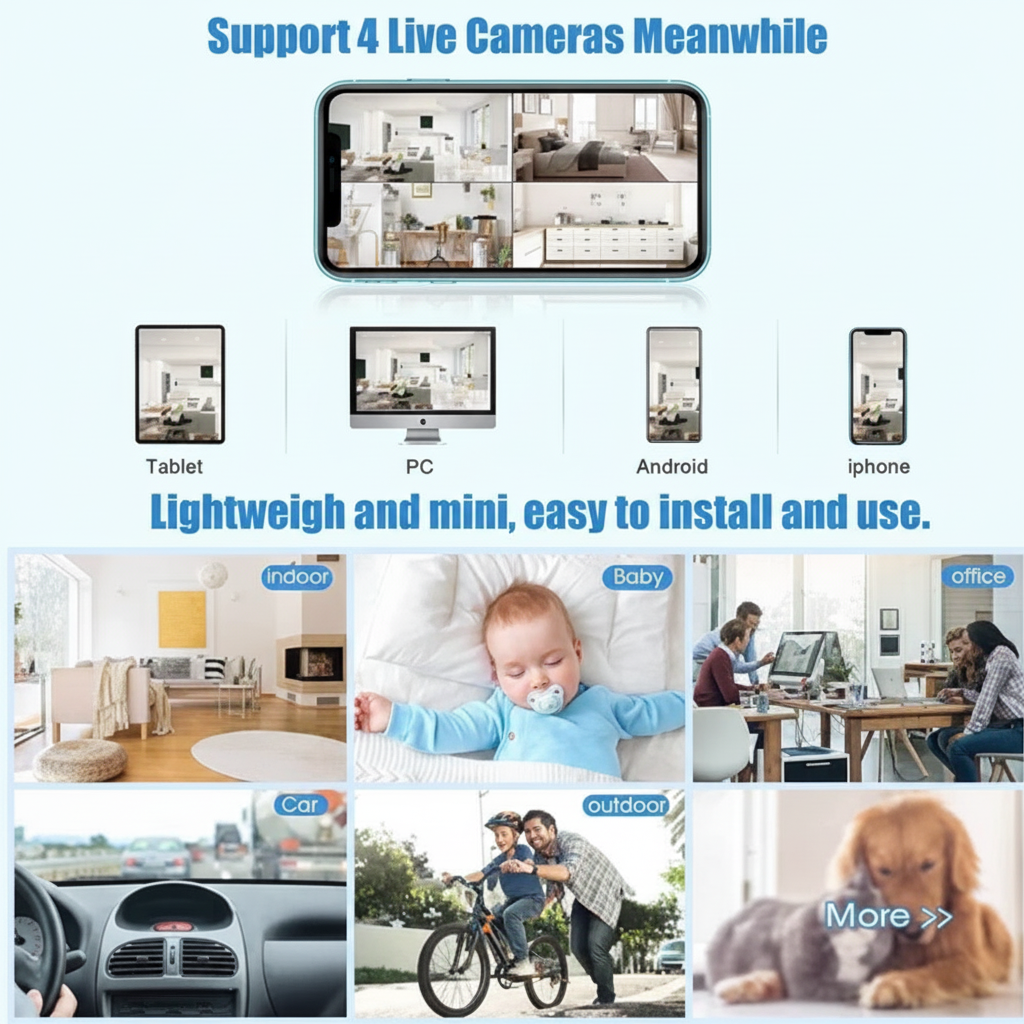 Compact Wireless Security Camera with HD Streaming and Night Vision