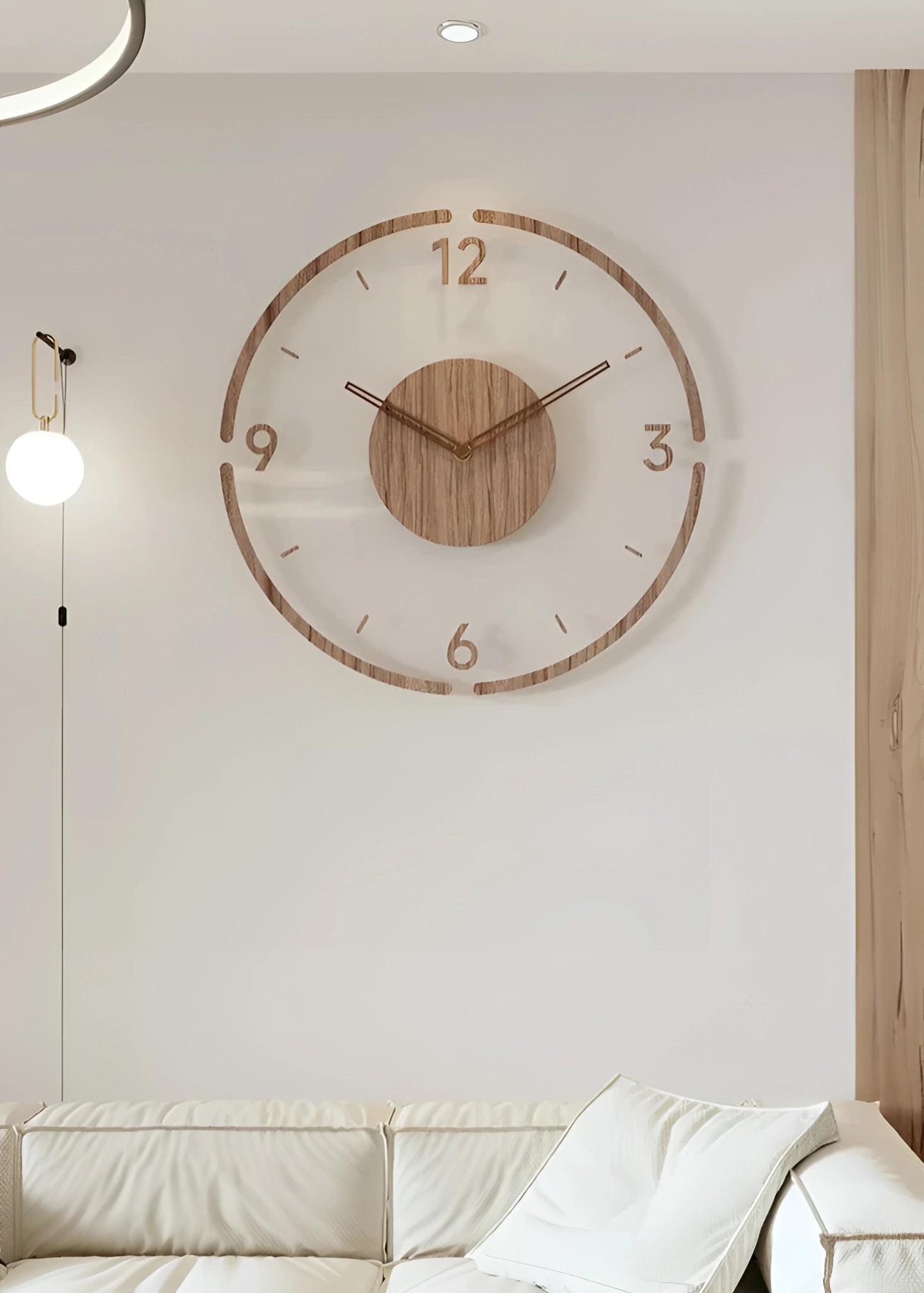 Large Silent Quartz Wall Clock – Modern Wooden Minimalist Decor