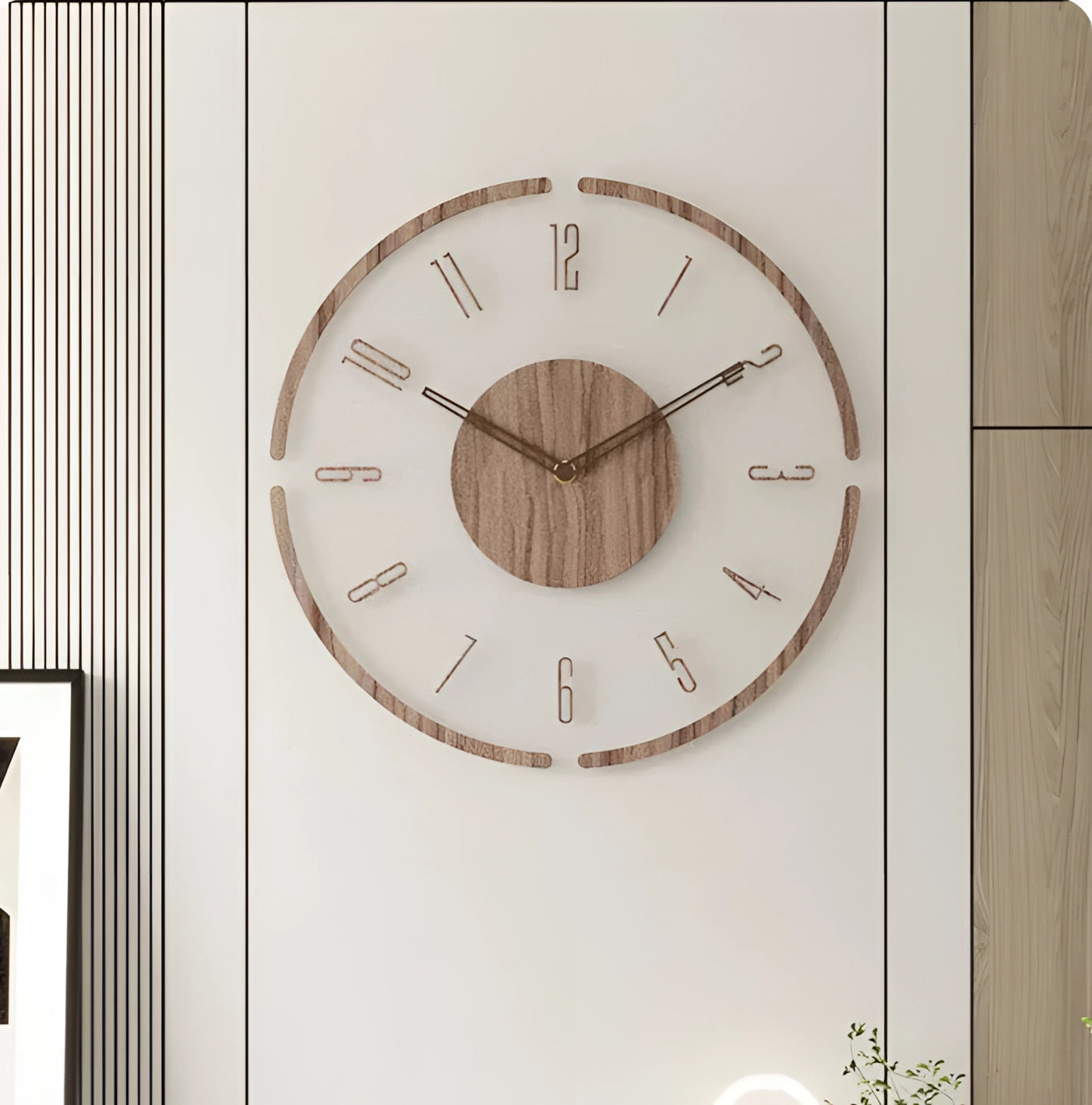 Large Silent Quartz Wall Clock – Modern Wooden Minimalist Decor