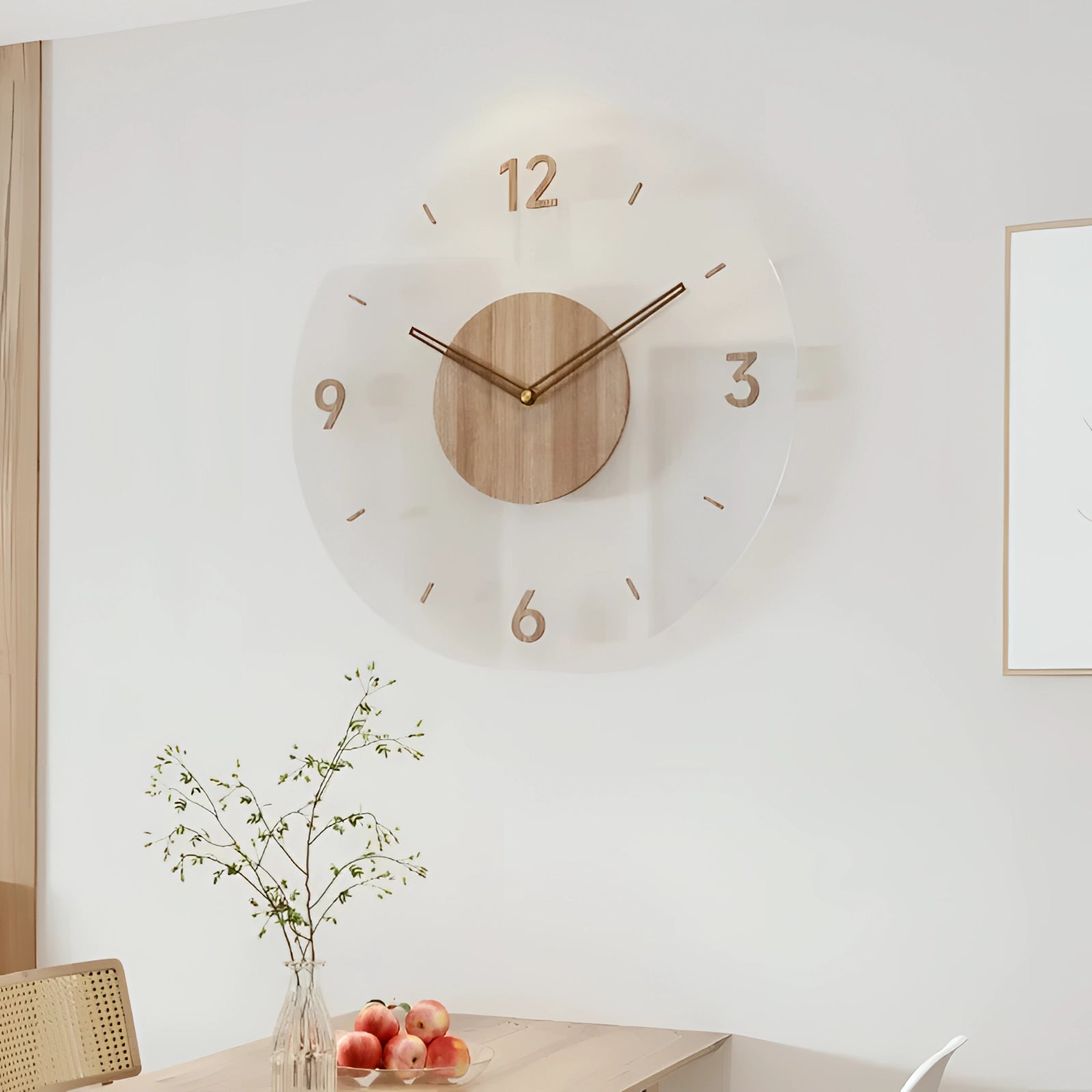 Large Silent Quartz Wall Clock – Modern Wooden Minimalist Decor