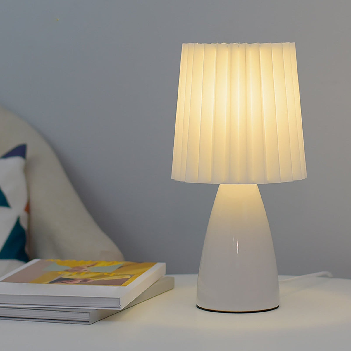 Sleek Ceramic Bedside Lamp with Elegant Fabric Shade