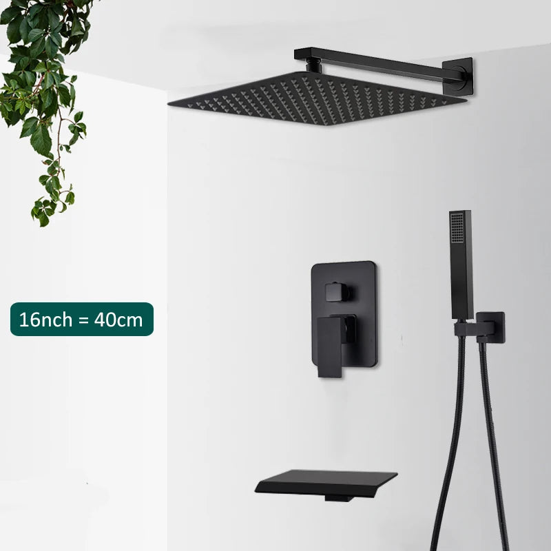 Concealed Shower System with Rainfall and Waterfall Features