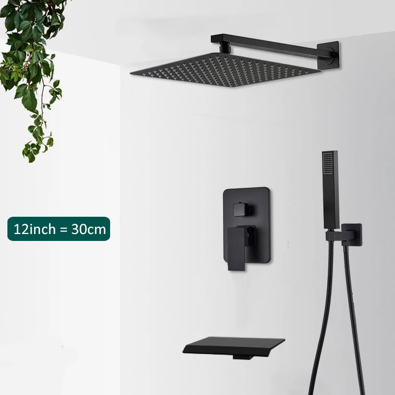 Concealed Shower System with Rainfall and Waterfall Features