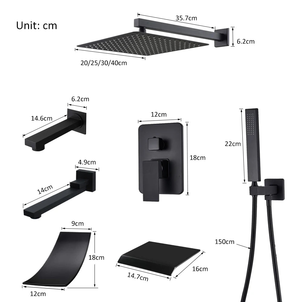 Concealed Shower System with Rainfall and Waterfall Features