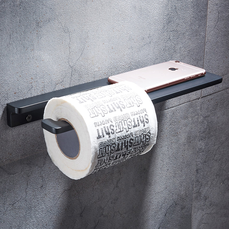 Black Aluminum Toilet Paper Holder with Shelf – Contemporary Bathroom Accessory