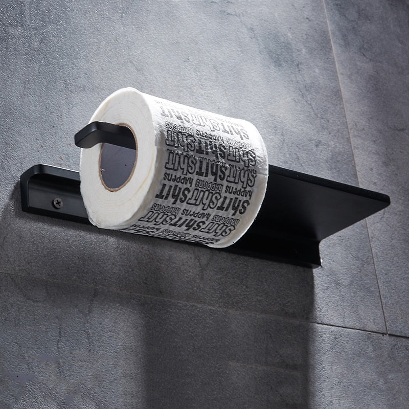 Black Aluminum Toilet Paper Holder with Shelf – Contemporary Bathroom Accessory