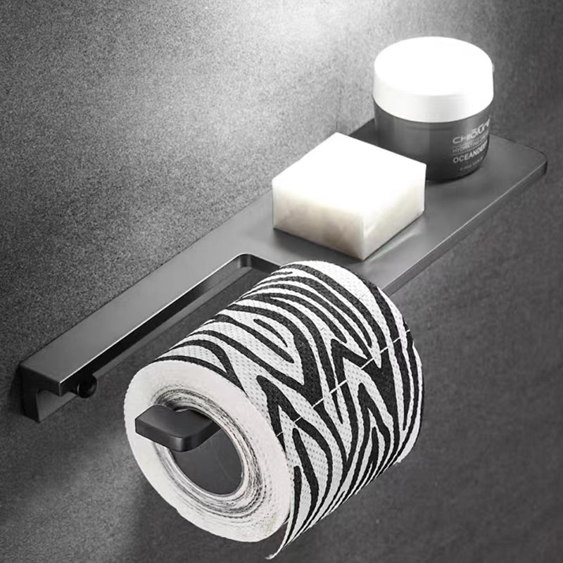 Black Aluminum Toilet Paper Holder with Shelf – Contemporary Bathroom Accessory