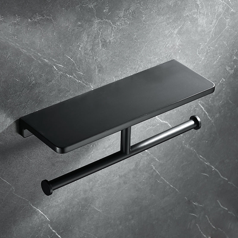 Black Aluminum Toilet Paper Holder with Shelf – Contemporary Bathroom Accessory