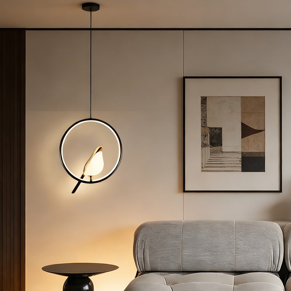 Sleek Black Circle Pendant Light Inspired by Nature