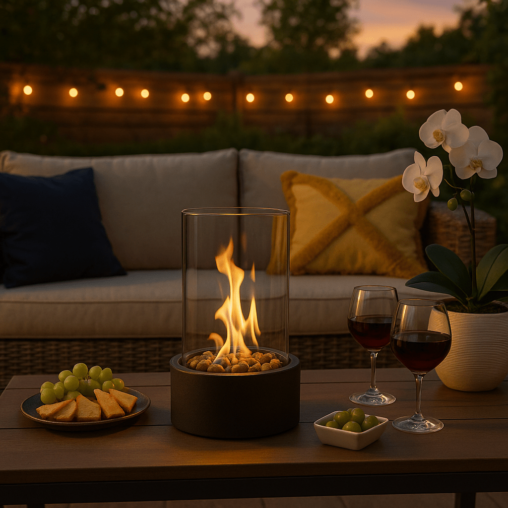 Smokeless Bioethanol Fire Pit for Indoor and Outdoor Use - Metal and Glass, 22x12cm