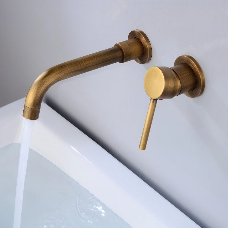 Brass Bathroom Faucet for Wall Mounting | Curved Spout | Single Handle | Rustproof
