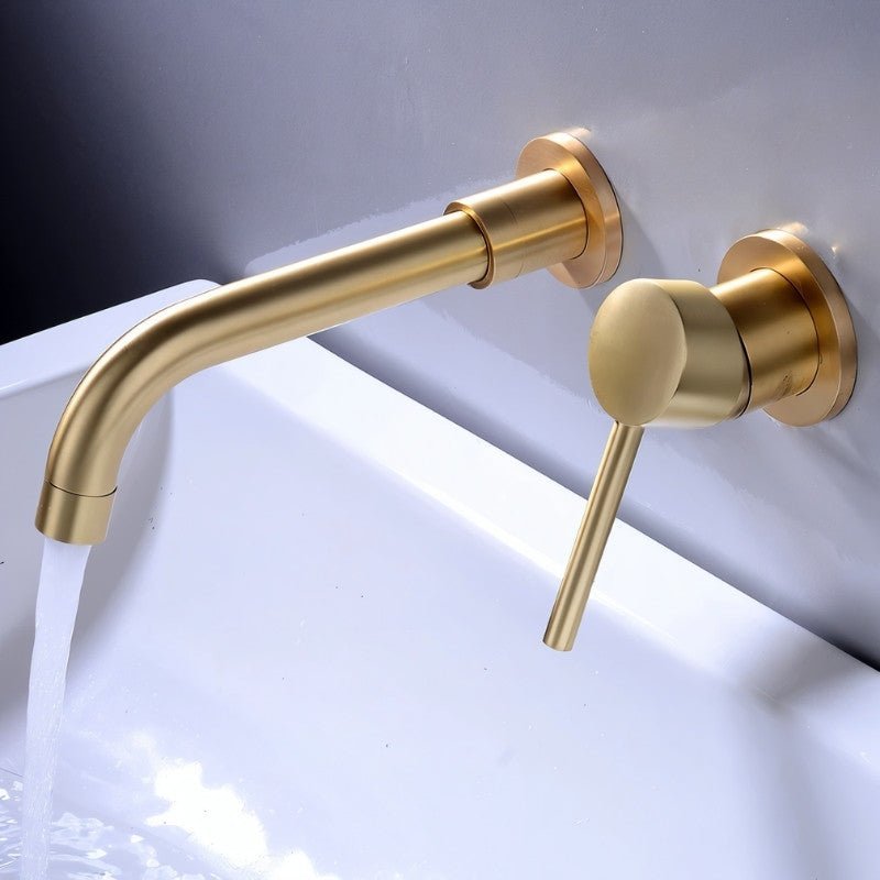 Brass Bathroom Faucet for Wall Mounting | Curved Spout | Single Handle | Rustproof