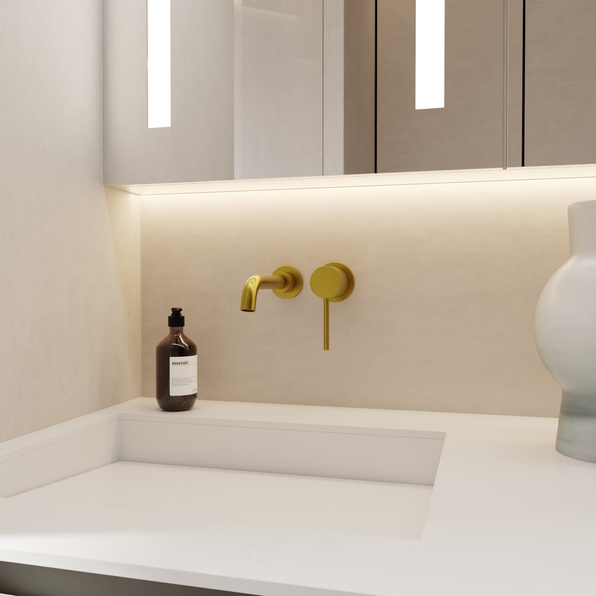 Brass Bathroom Faucet for Wall Mounting | Curved Spout | Single Handle | Rustproof