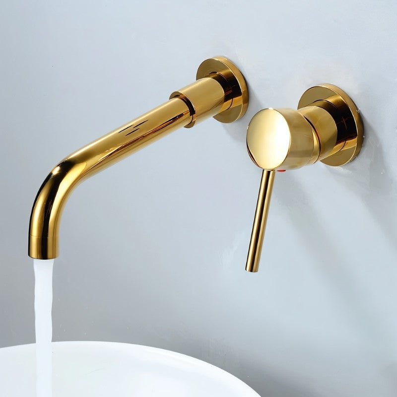 Brass Bathroom Faucet for Wall Mounting | Curved Spout | Single Handle | Rustproof