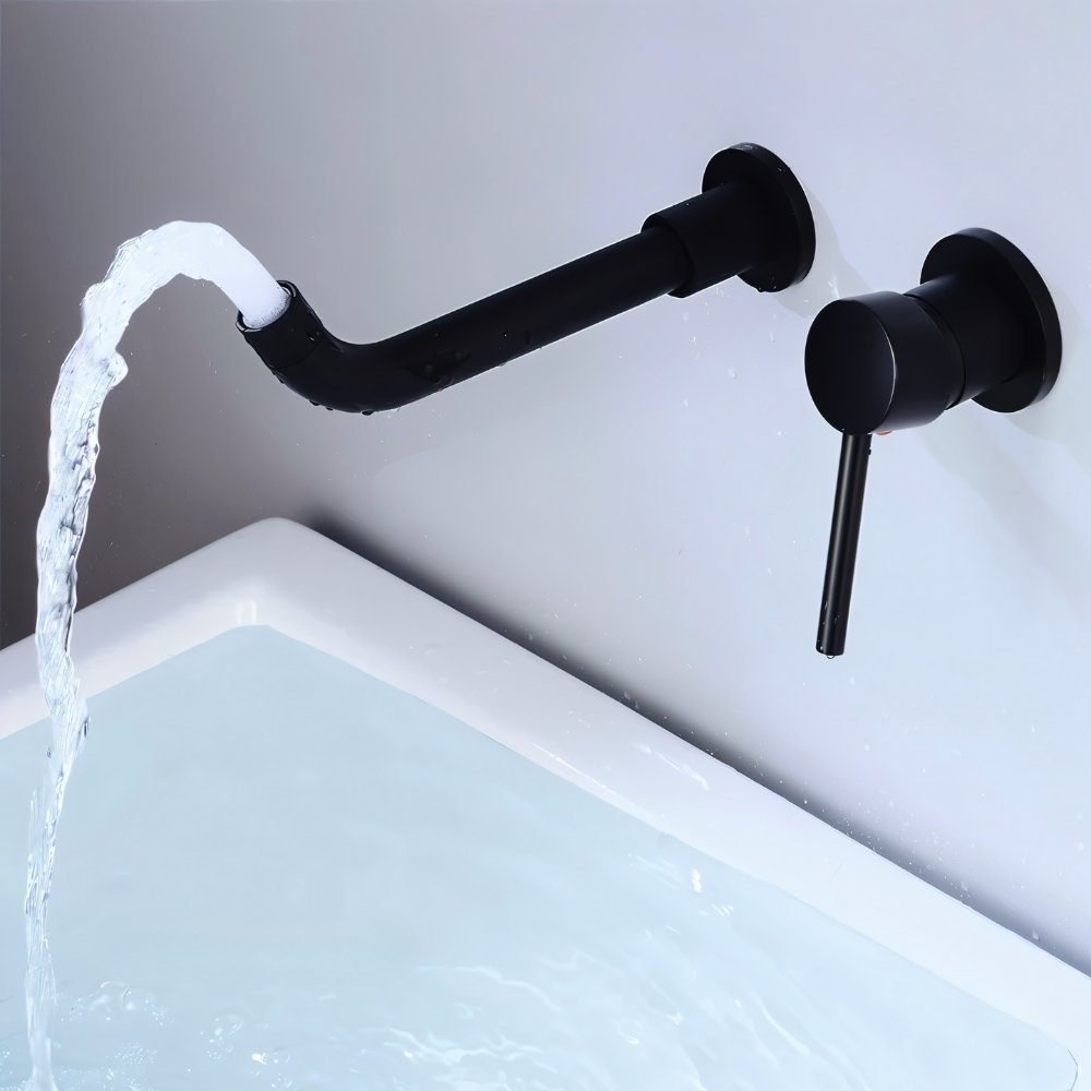 Brass Bathroom Faucet for Wall Mounting | Curved Spout | Single Handle | Rustproof