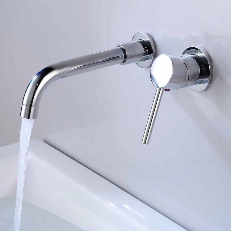 Brass Bathroom Faucet for Wall Mounting | Curved Spout | Single Handle | Rustproof