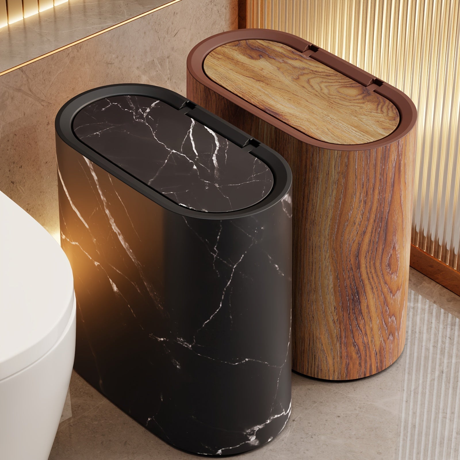 Sleek Bathroom Trash Can with Lid – Space-Saving Waste Bin