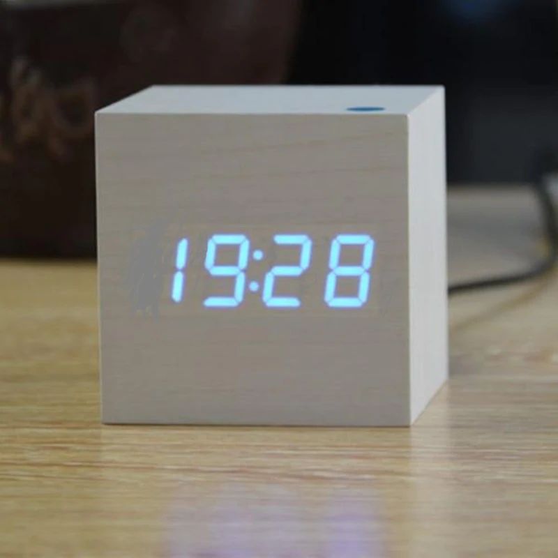 Sleek Bamboo Digital Cube Clock – Perfect for Any Space