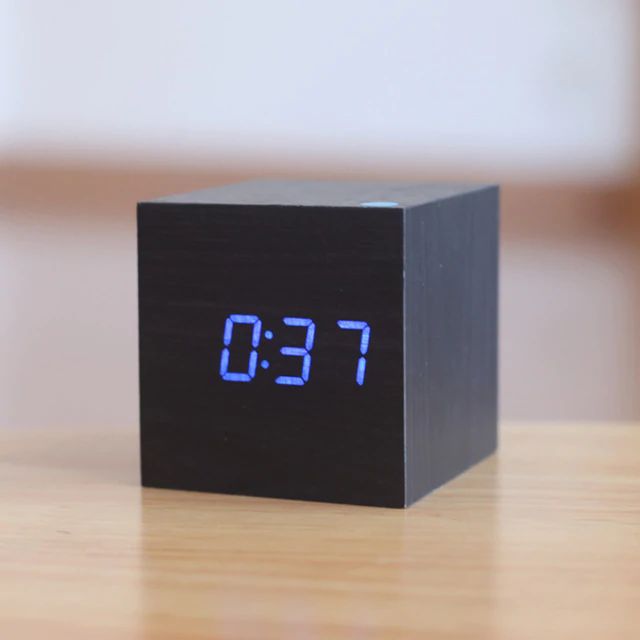Sleek Bamboo Digital Cube Clock – Perfect for Any Space