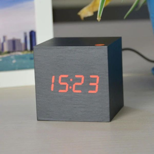 Sleek Bamboo Digital Cube Clock – Perfect for Any Space
