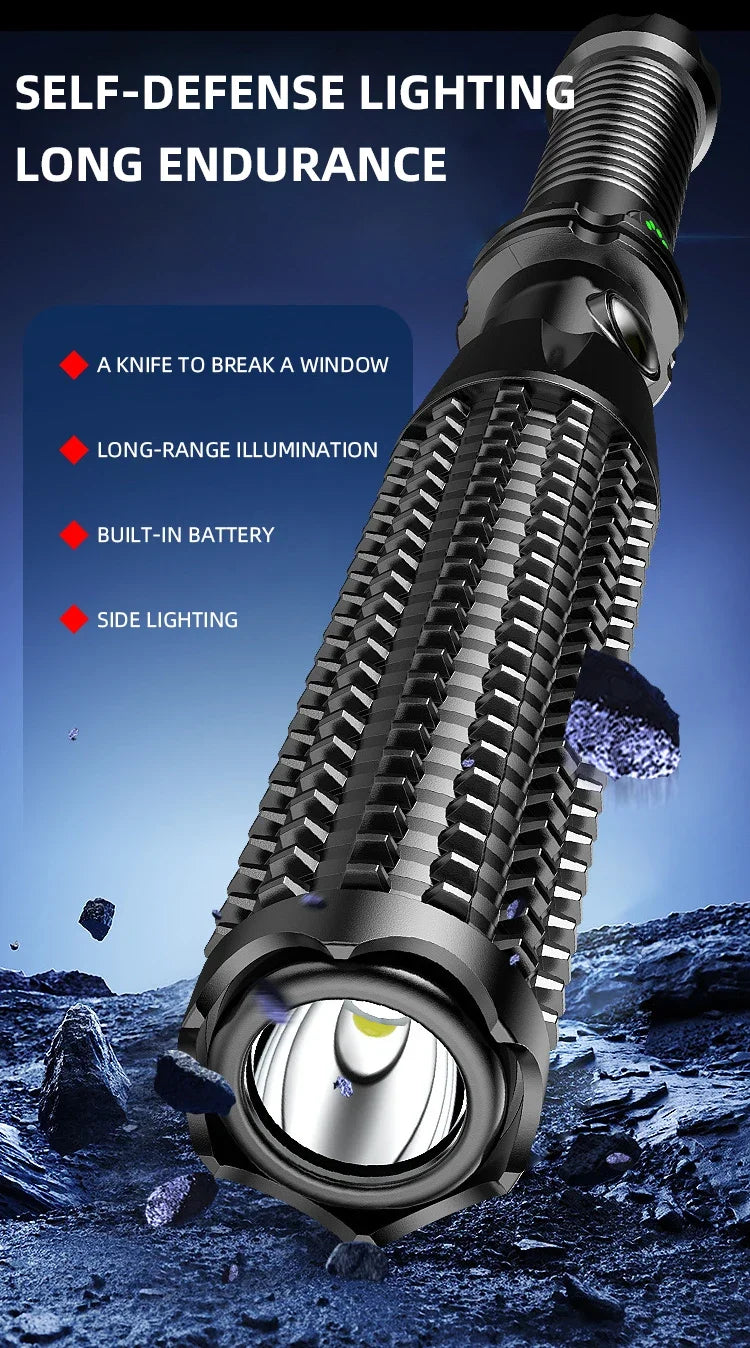 Rechargeable Multi-Functional LED Torch – Bright Light for Safety and Defense