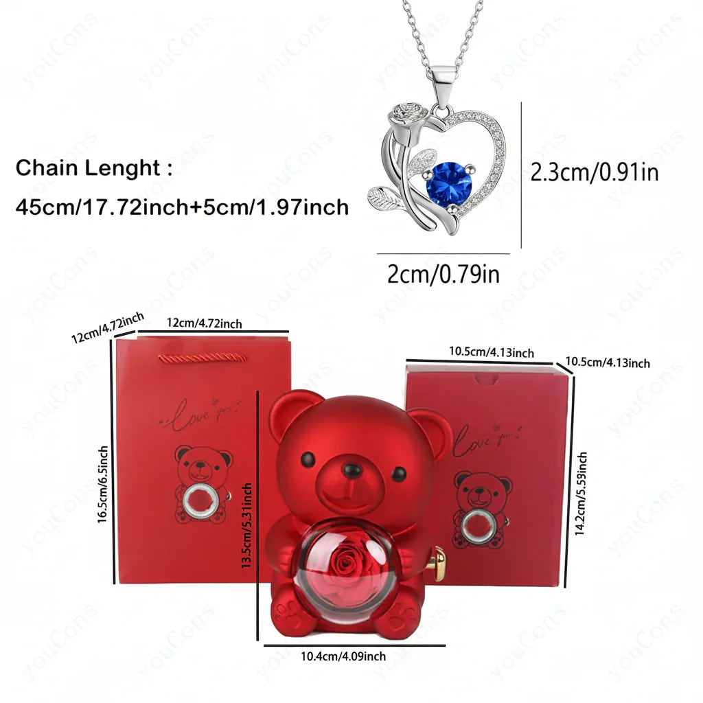 Romantic Heart Pendant Necklace with Zircon and Rose Gift Box