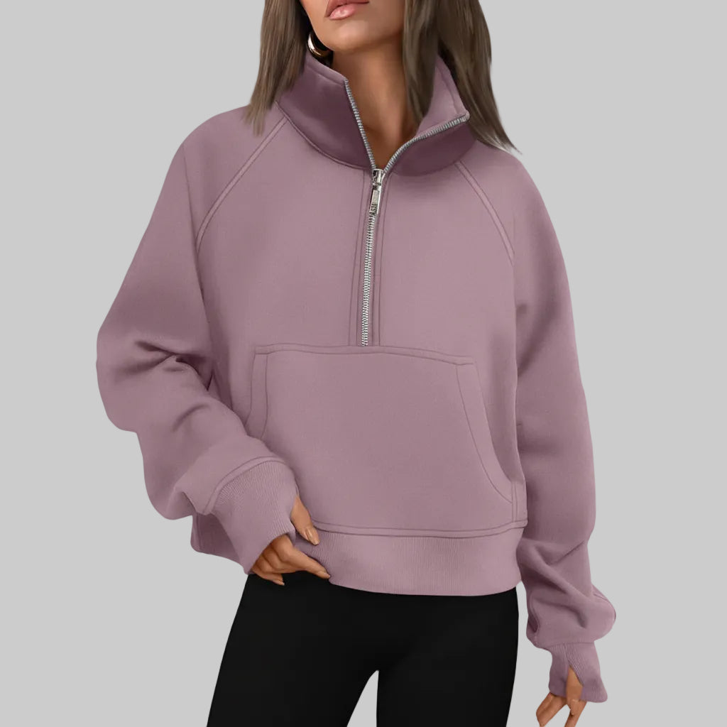 Chic Cropped Fleece Half Zip Sweatshirt for Daily Comfort