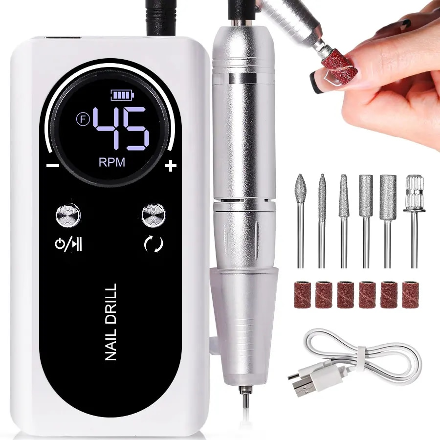 Electric Nail File with 45000RPM – Rechargeable, Quiet Manicure Tool