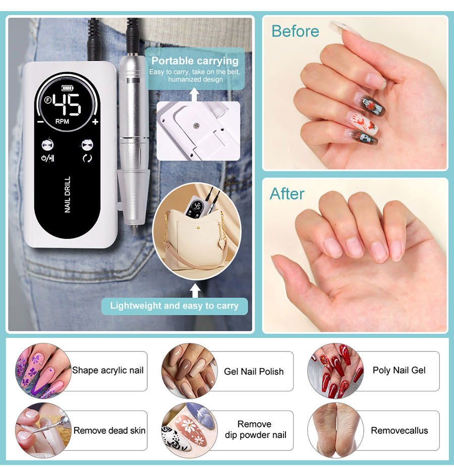 Electric Nail File with 45000RPM – Rechargeable, Quiet Manicure Tool