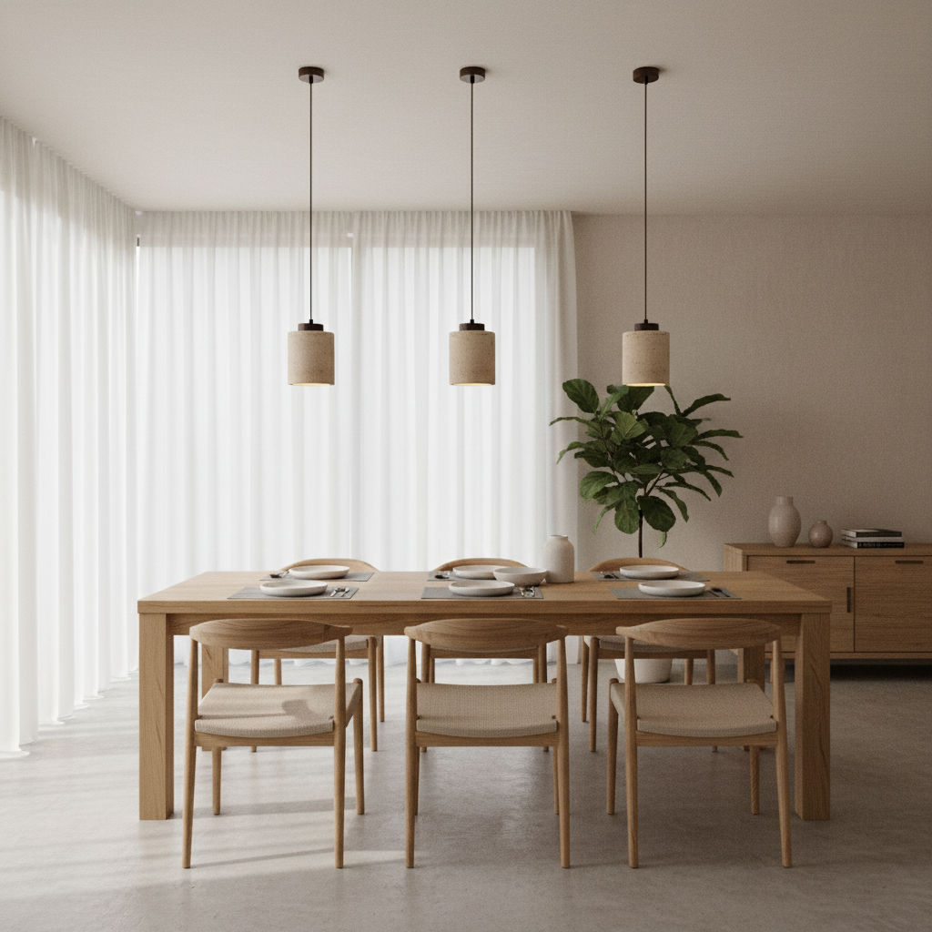 Nordic Minimalist Pendant Light made of Natural Travertine Stone - Indoor Use, Corded