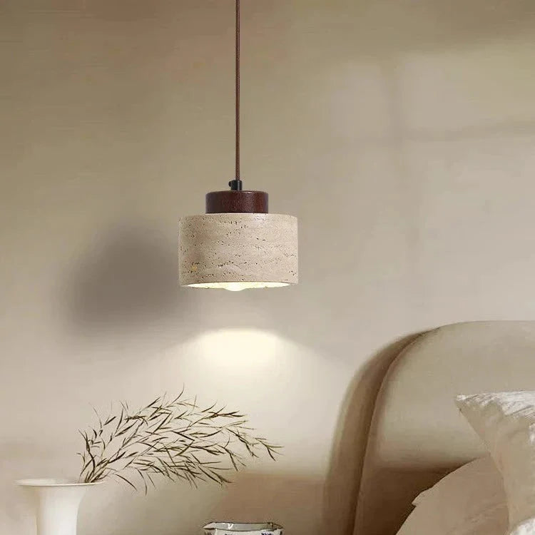 Nordic Minimalist Pendant Light made of Natural Travertine Stone - Indoor Use, Corded