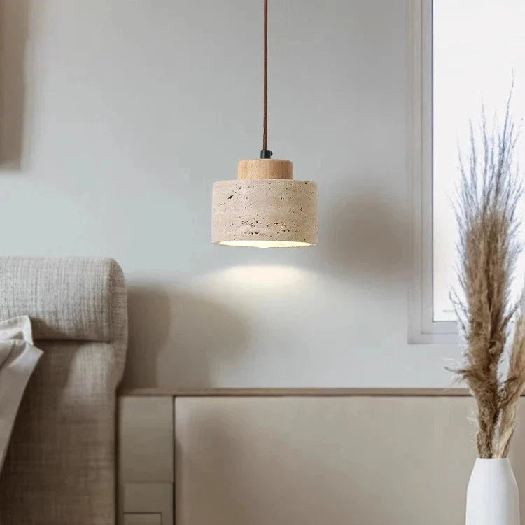 Nordic Minimalist Pendant Light made of Natural Travertine Stone - Indoor Use, Corded