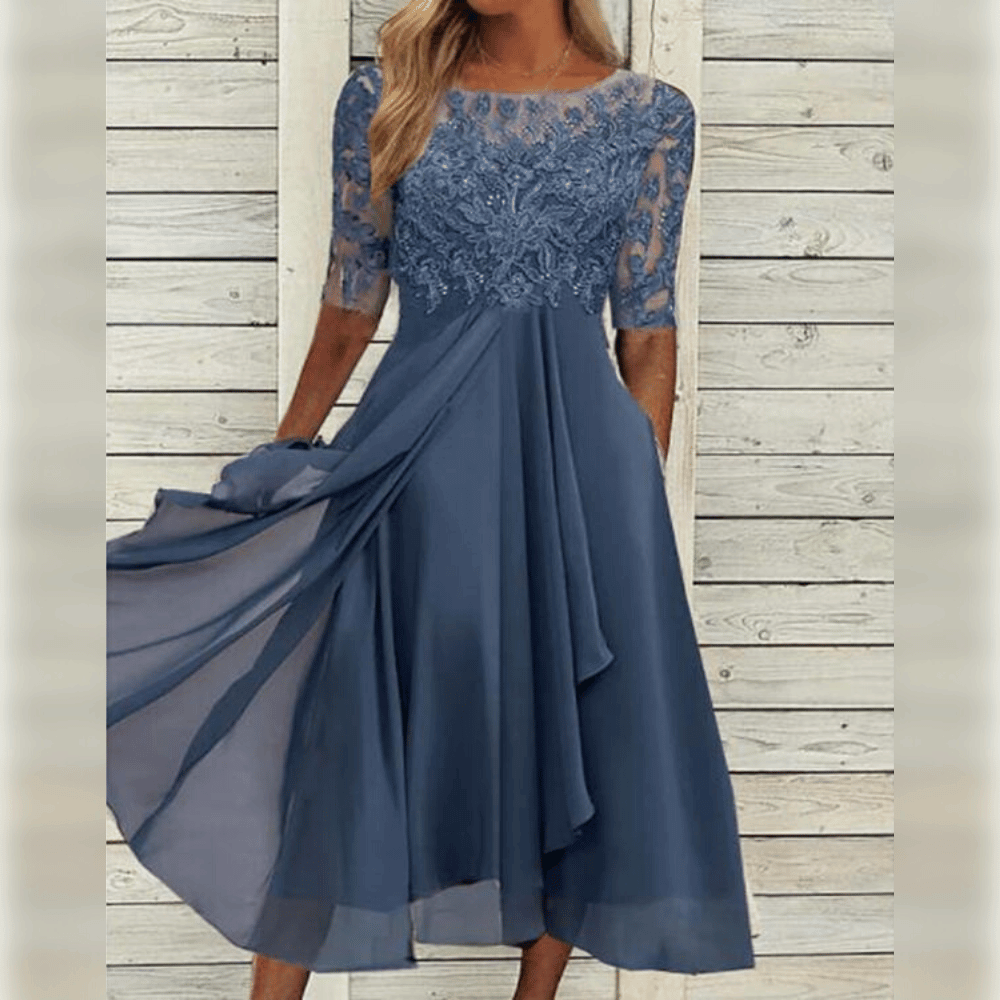 Women’s Chiffon Midi Dress | Lace-Top & Draped Skirt | Soft & Breathable Fabric | Comfortable Fit