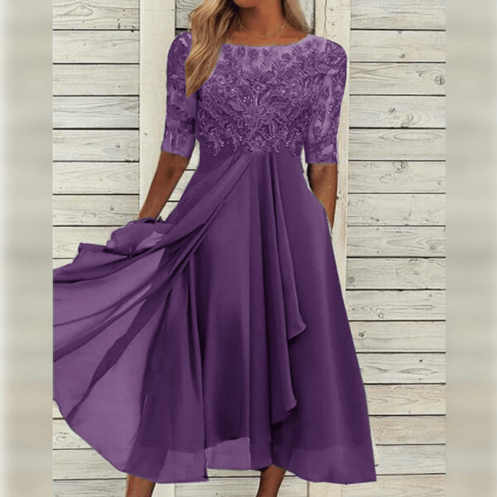 Women’s Chiffon Midi Dress | Lace-Top & Draped Skirt | Soft & Breathable Fabric | Comfortable Fit