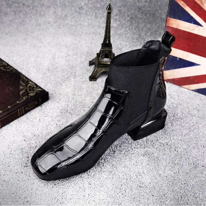 Women’s Ankle Boots | Black Leather Block Heel | Non-Slip Rubber Sole | Durable Comfort
