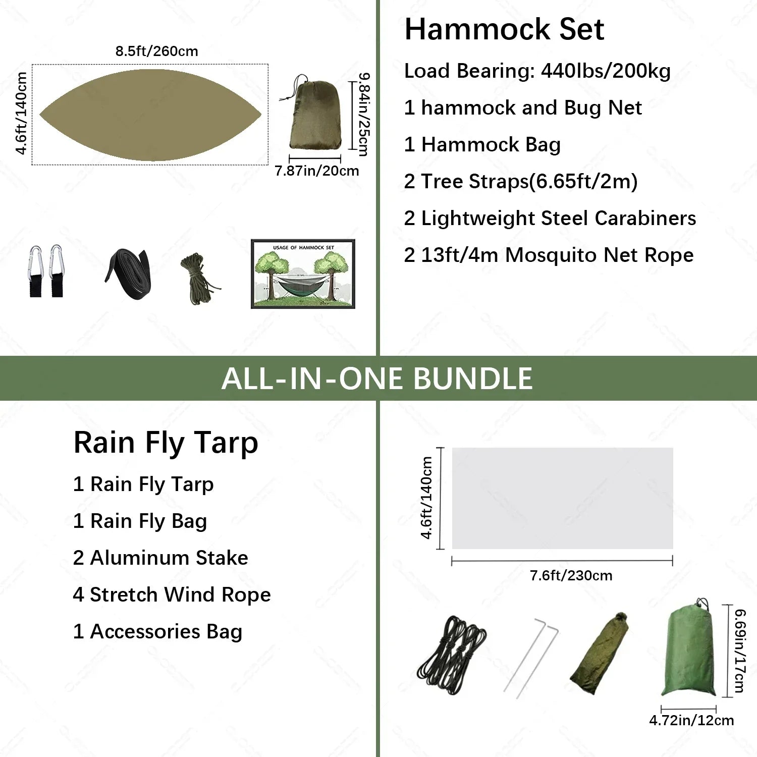 Ultralight Outdoor Hammock with Mosquito Net and Tarp for Camping