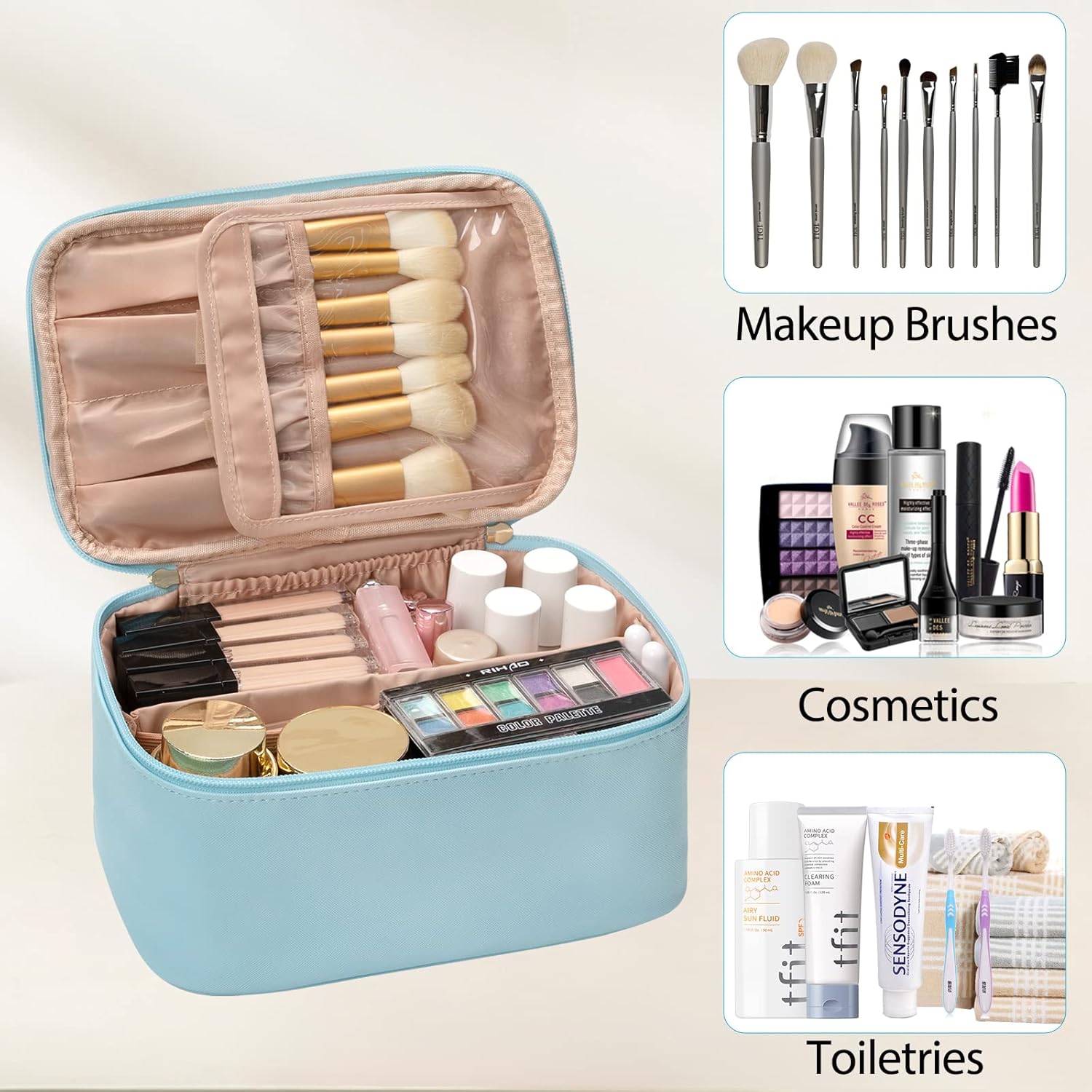 Adjustable Divider Makeup Organizer Bag – Travel-Friendly Beauty Case