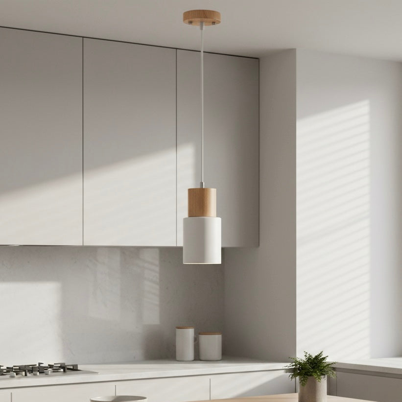 Scandinavian Style LED Hanging Light Fixture - Wood and Metal