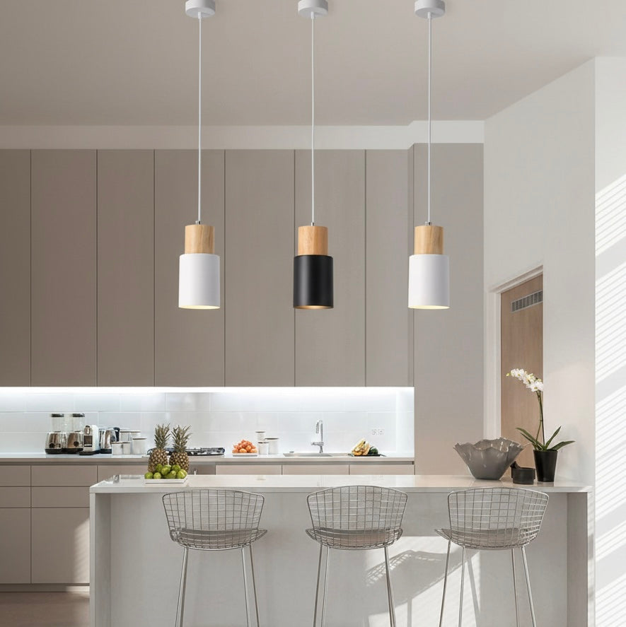 Scandinavian Style LED Hanging Light Fixture - Wood and Metal