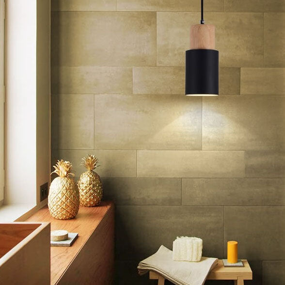 Scandinavian Style LED Hanging Light Fixture - Wood and Metal