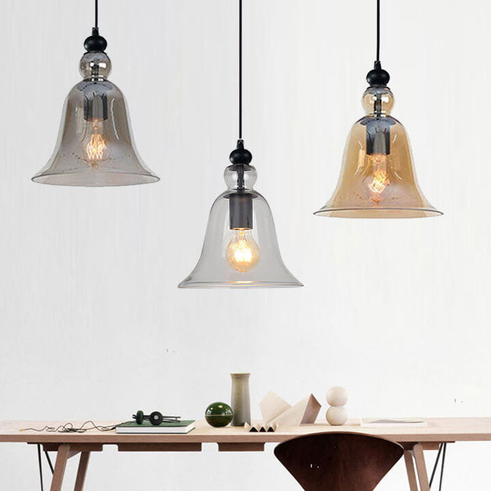 1-Light Industrial Glass Bell Pendant Lamp by Taavita