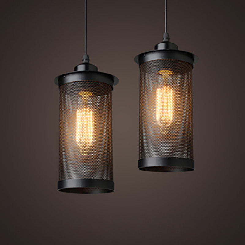 Taavita Metal Rust Black Hanging Pendant Lamp Cylindrical 1 Head Industrial Ceiling Lighting with Mesh Cage Shade