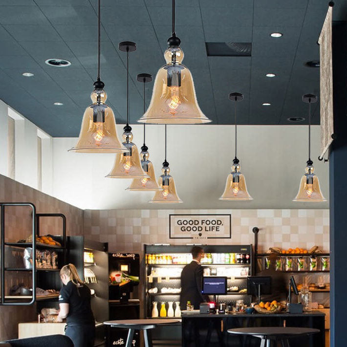 1-Light Industrial Glass Bell Pendant Lamp by Taavita