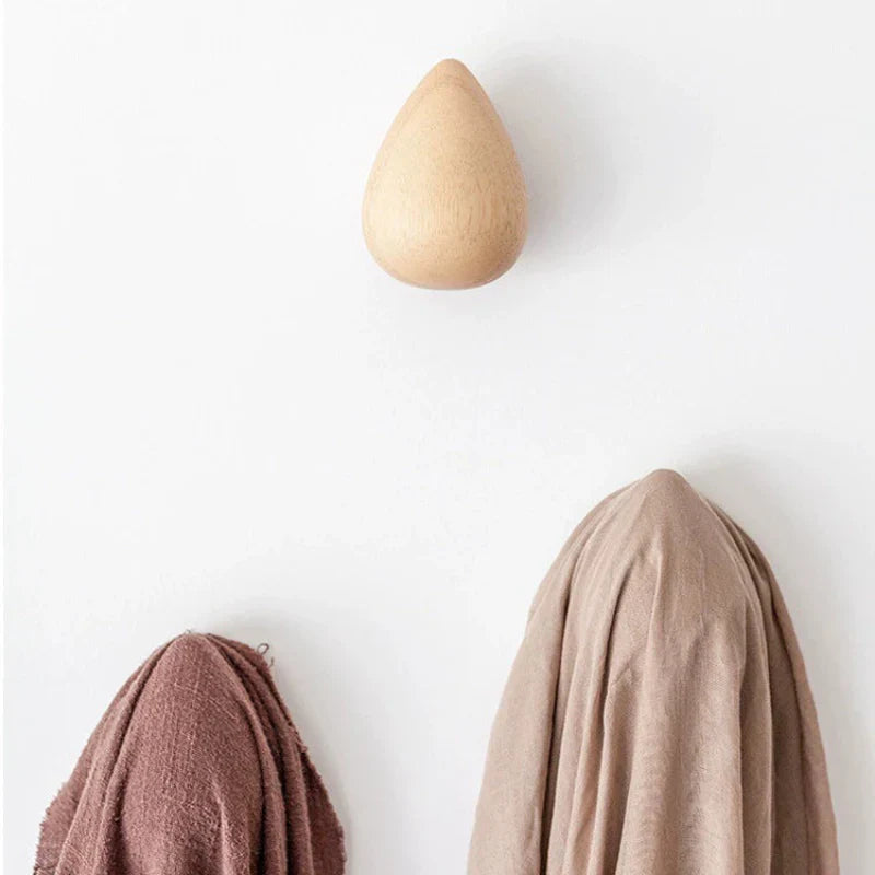 Natural Wood Drop-Shaped Wall Hook – No-Drill Adhesive Hanger