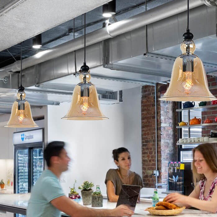 1-Light Industrial Glass Bell Pendant Lamp by Taavita