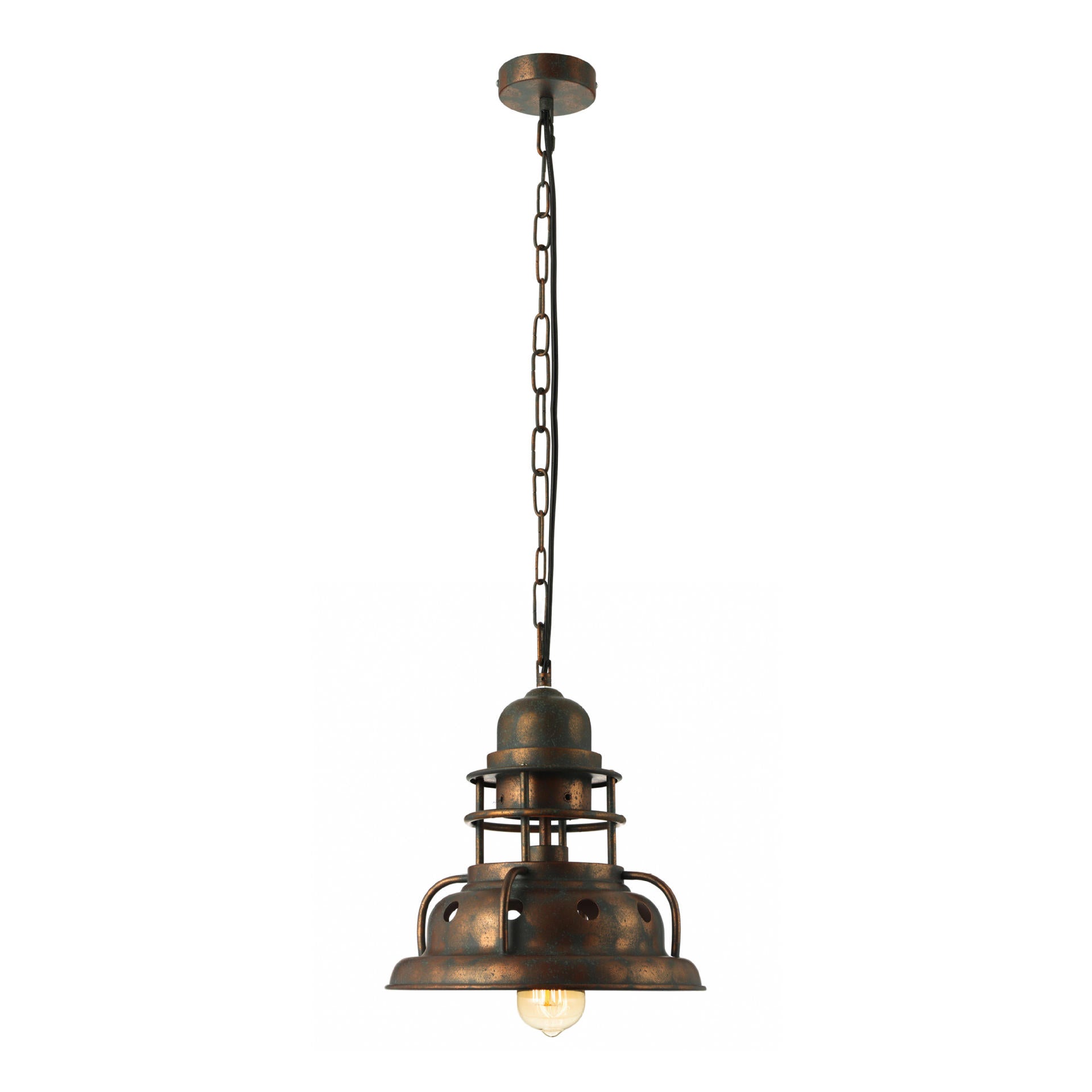 1 Light Industrial Painted Oxidized Copper Metal Hanging Pendant Lamp with Truncated Shade by Taavita