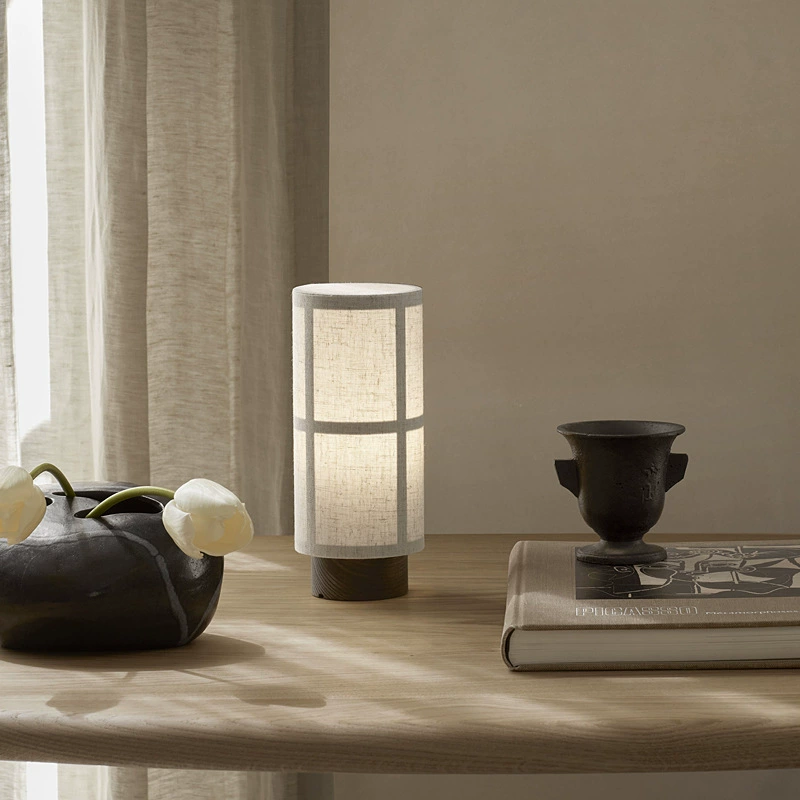 Serenity Linen Shade Table Lamp with Elegant Wood Base