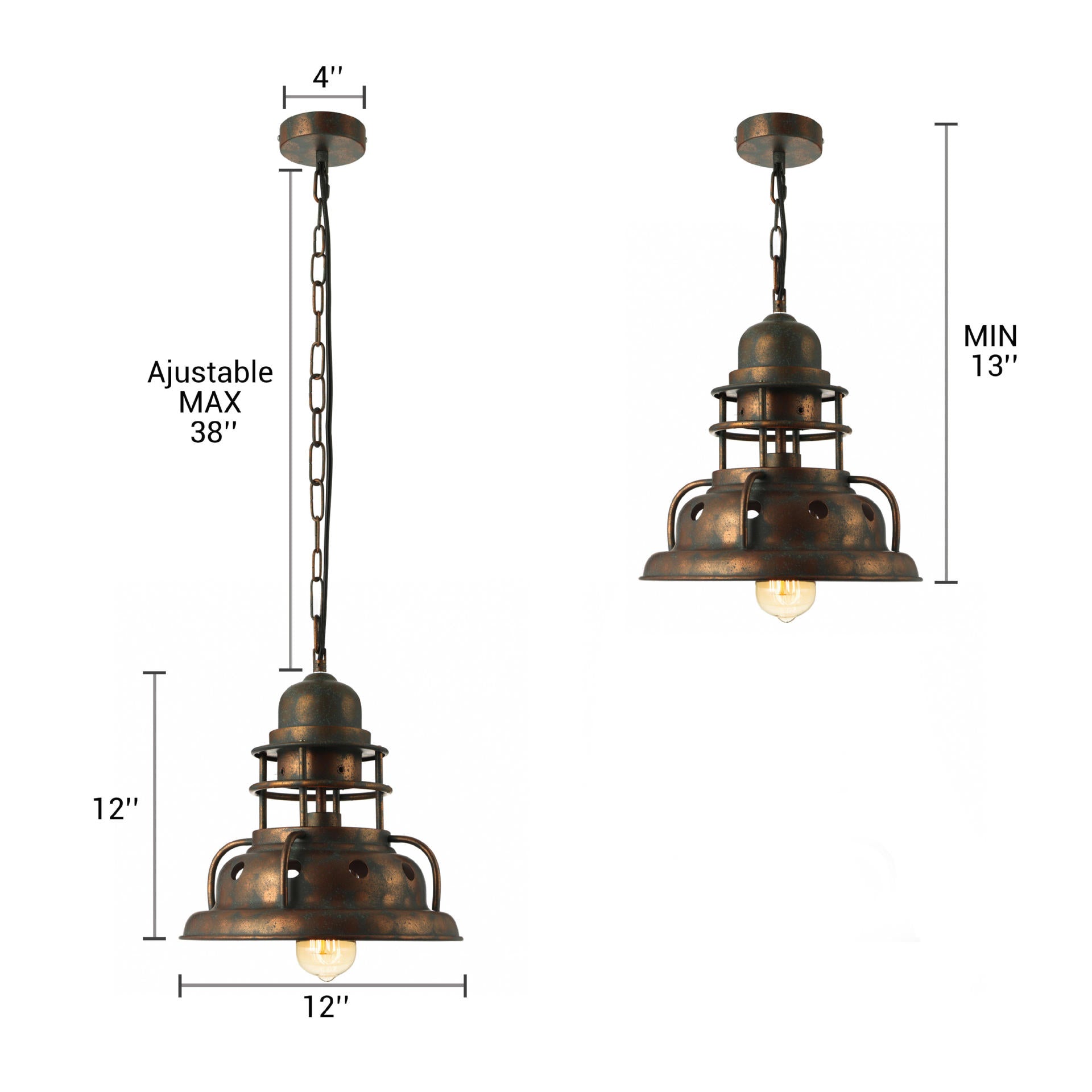 1 light shortened pendant lamp in bronze - shade light, industrial painted, oxidized copper metal hanging lamp by Taavita