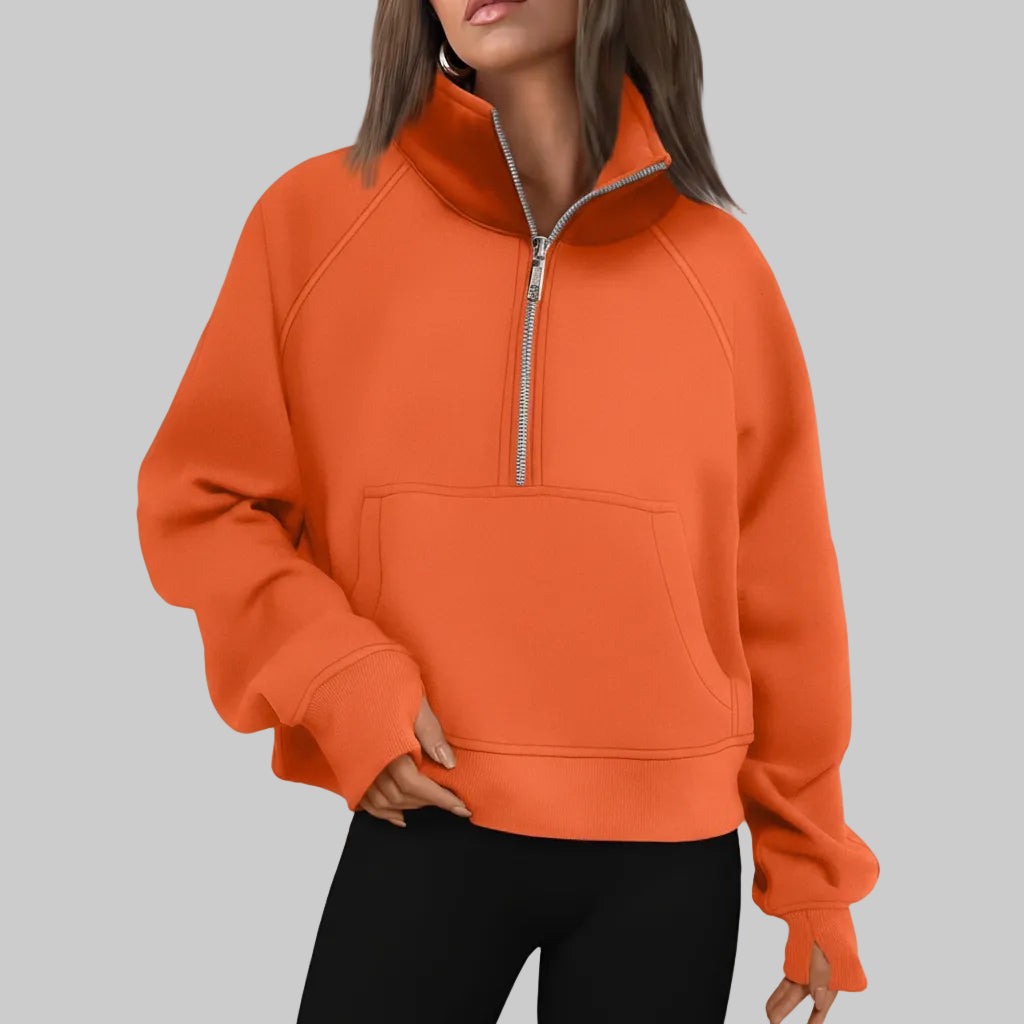 Chic Cropped Fleece Half Zip Sweatshirt for Daily Comfort